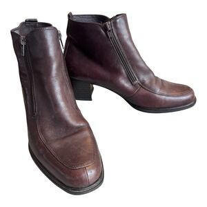 Borelli Ankle Boots Women 10 Brown Leather Dual Front Zip‎ Square Toe Block Heel